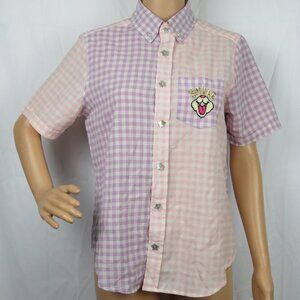 Listen Flavor Button Up Shirt Gingham Kawaii Purple Fairy Kei Jfashion Japan